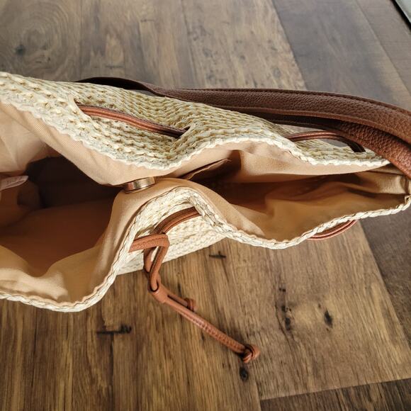 Montce Tan Beige Brown Bucket Bag Adjustable Leather Strap Purse - Picture 13 of 16